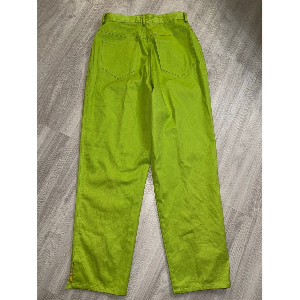 Vintage Bouillabaisse Deborah Lime Green High Waist Cotton Straight Leg Pants 12 - Picture 8 of 10